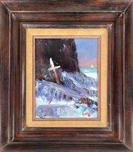 MITCHELL - NEW ENGLAND, O/C PAINTING: OIL ON CANVAS PAINTING, SEA-SIDE CROSS. SIGNED MITCHELL, GLOUCESTER, MA. FRAMED. 16"X14".