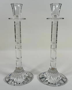 MARQUIS BY WATERFORD CRYSTAL CANDLESTICKS: MARKED AND LABELED, PAIR. EXCELLENT. 13".