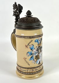 METTLACH STUDENT SHIELD LIDDED STEIN