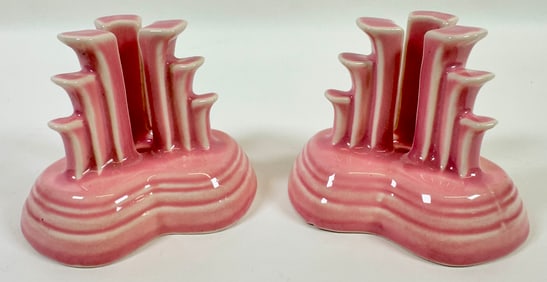 HOMER LAUGHLIN - FIESTA ROSE PYRAMID CANDLESTANDS