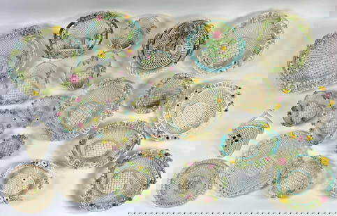 BELLEEK IRISH PORCELAIN COLLECTION: A VAST COLLECTION OF BELLEEK PORCELAINS. ASSORTMENT OF SIZES AND DESIGNS, BASKETS, RETICULATED, ETC. MOST MARKED. ALL IN GOOD CONDITION. LOCAL PICK UP ONLY, WE WILL NOT SHIP THIS ITEM.