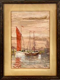 BOATS IN HARBOR PAINTING