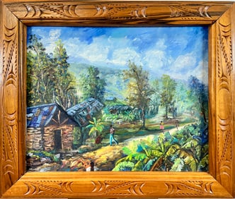 WESNER PIERRE-LOUIS HAITIAN VILLAGE PAINTING
