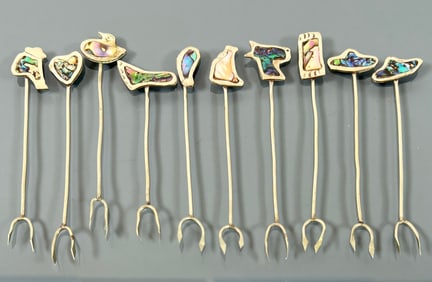 STERLING SILVER MOTHER OF PEARL COCKTAIL FORKS