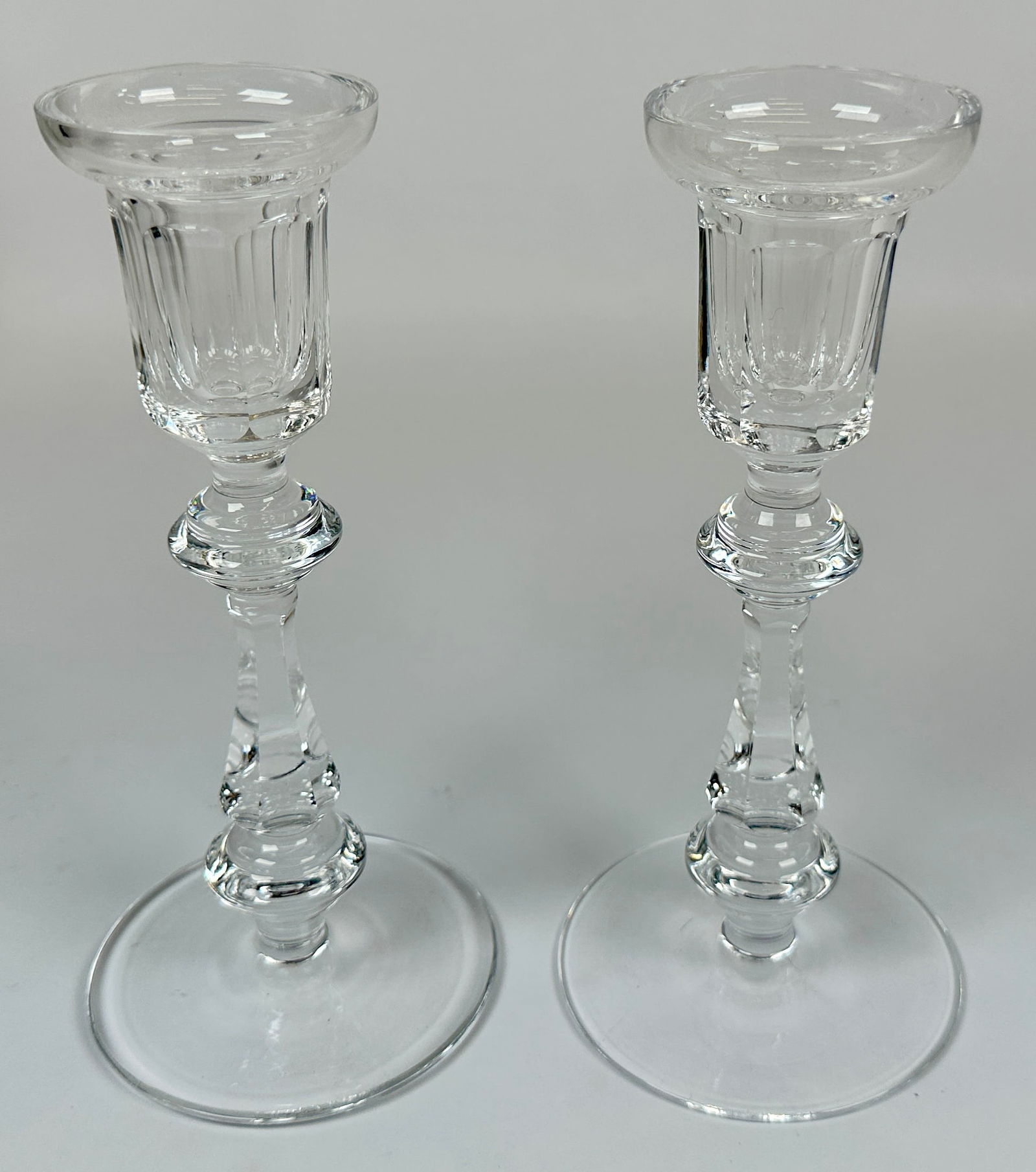 WATERFORD CRYSTAL CANDLESTICKS: SIGNED. 8"