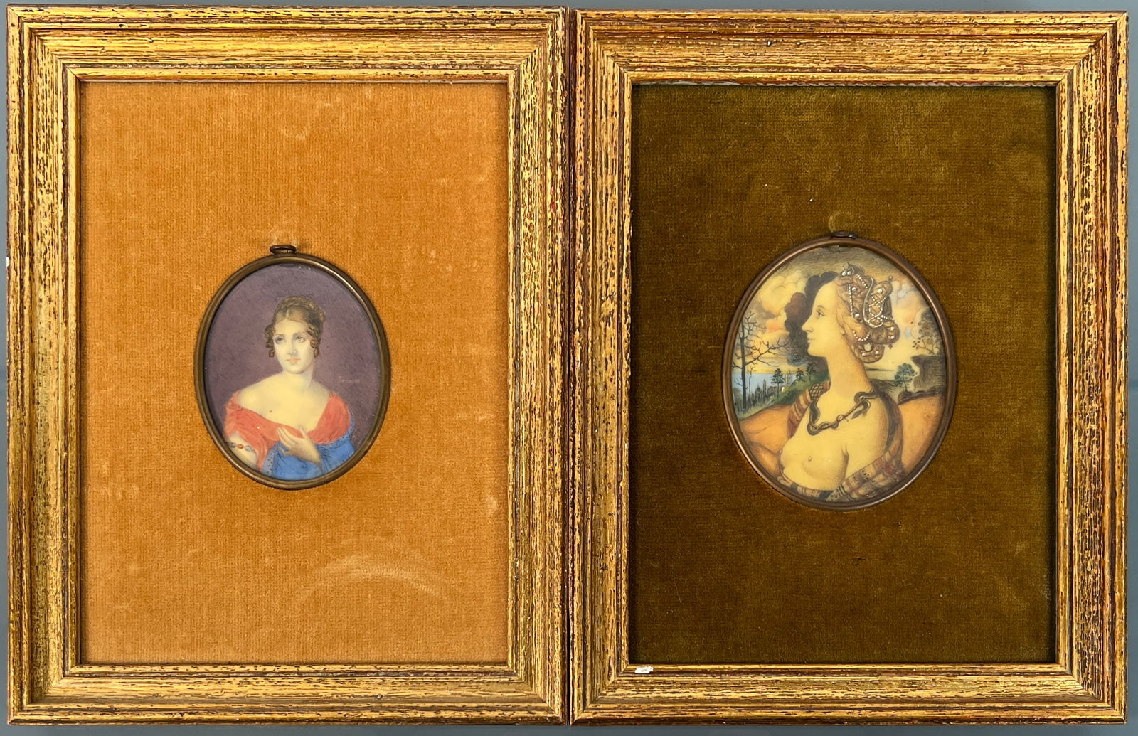 PAIR OF DIMINUTIVE PORTRAIT PAINTINGS (1 of 1)