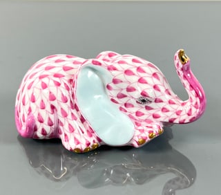 HEREND PINK FISHNET RESTING ELEPHANT