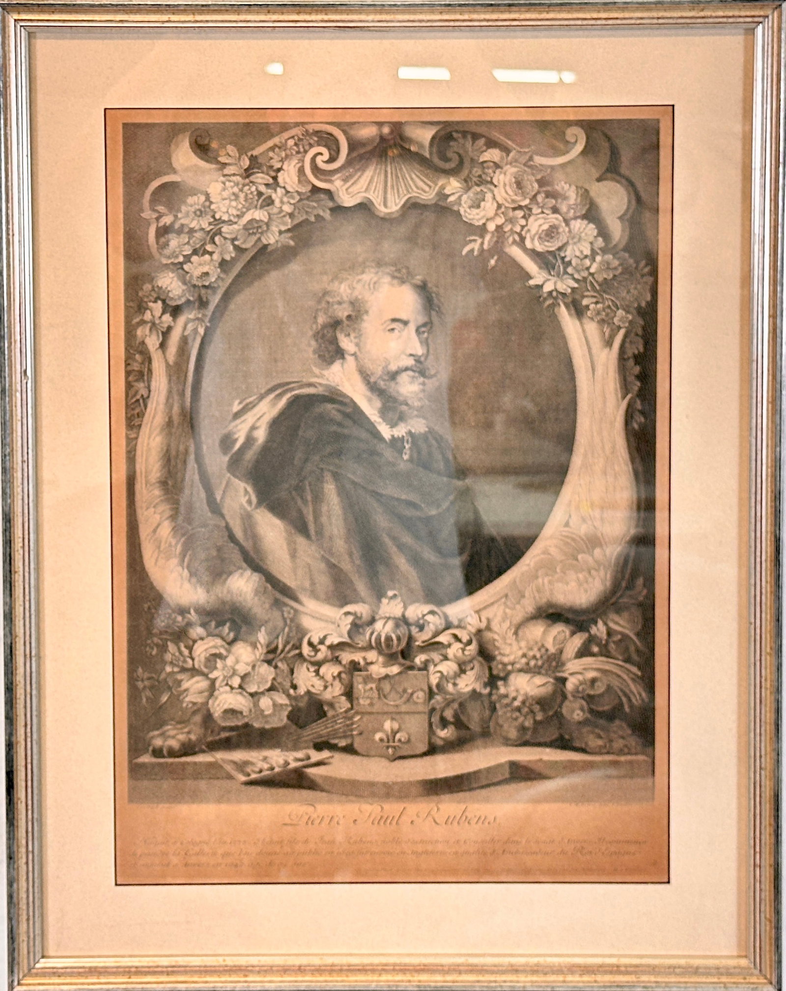 ORIGINAL ENGRAVING - PIERRE PETER PAUL RUBENS: 1710 ENGRAVING, AFTER A PORTRAIT BY VAN DYKE. FRAMED, 19"X25"