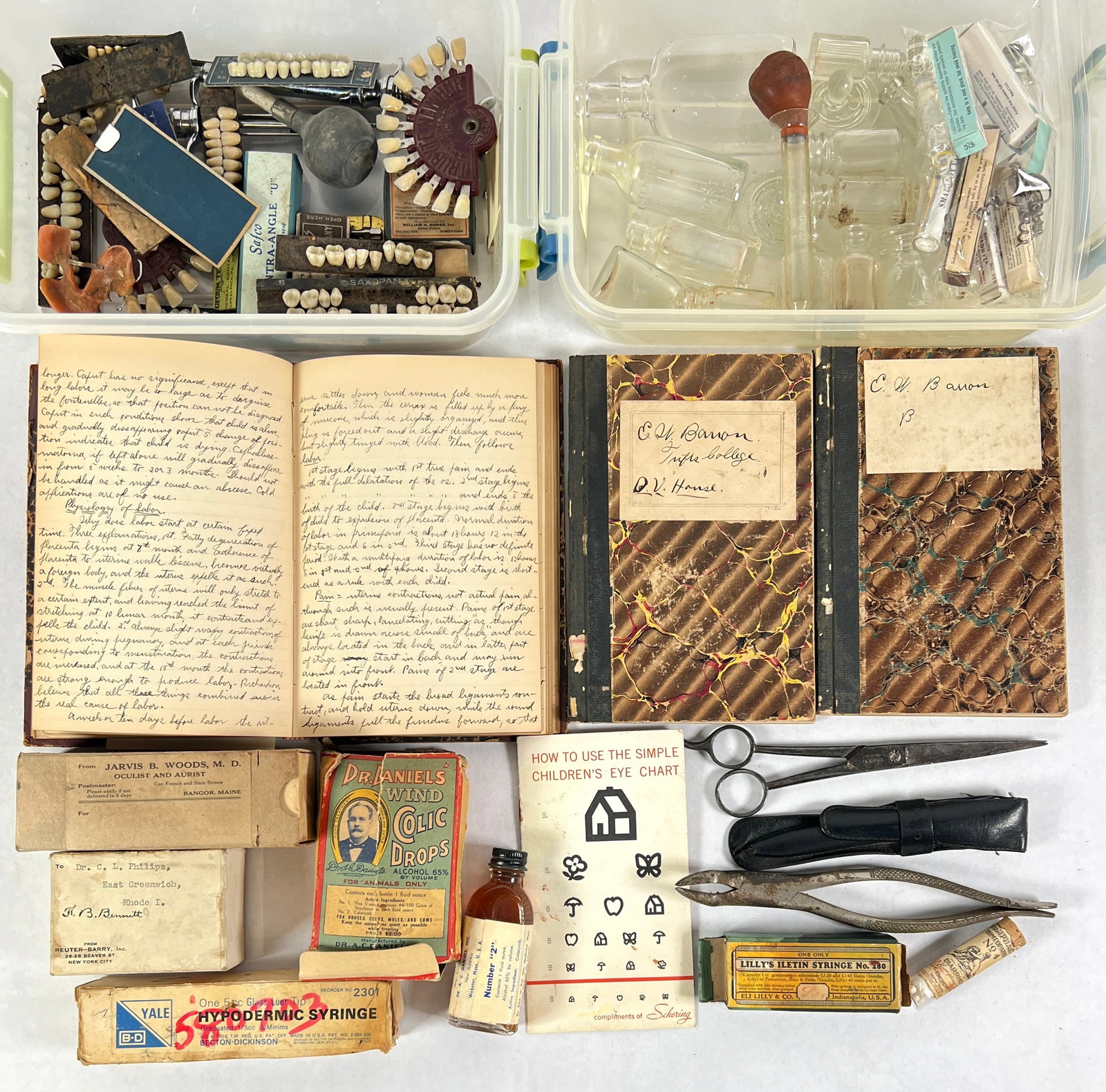 MEDICAL DENTAL COLLECTION: INCLUDES DENTAL SAMPLES, TOOLS, VILES, BOTTLES AND MORE