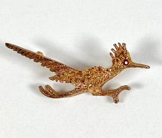 14K GOLD ROADRUNNER BROOCH