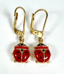 14K GOLD LADYBUG DANGLE EARRINGS