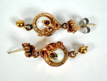 14K GOLD WITH PEARL SERPENT EARRINGS