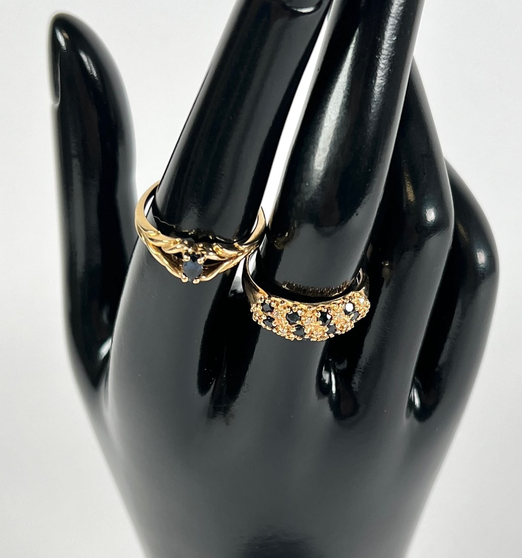 14K GOLD WITH SAPPHIRE RINGS: 14K YELLOW GOLD WITH SAPPHIRE RINGS. SIZES APPROX. 7.25. 5 GRAMS TOTAL WEIGHT