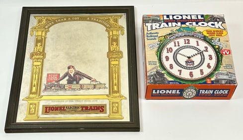 LIONEL TOY TRAINS CLOCK AND MIRROR