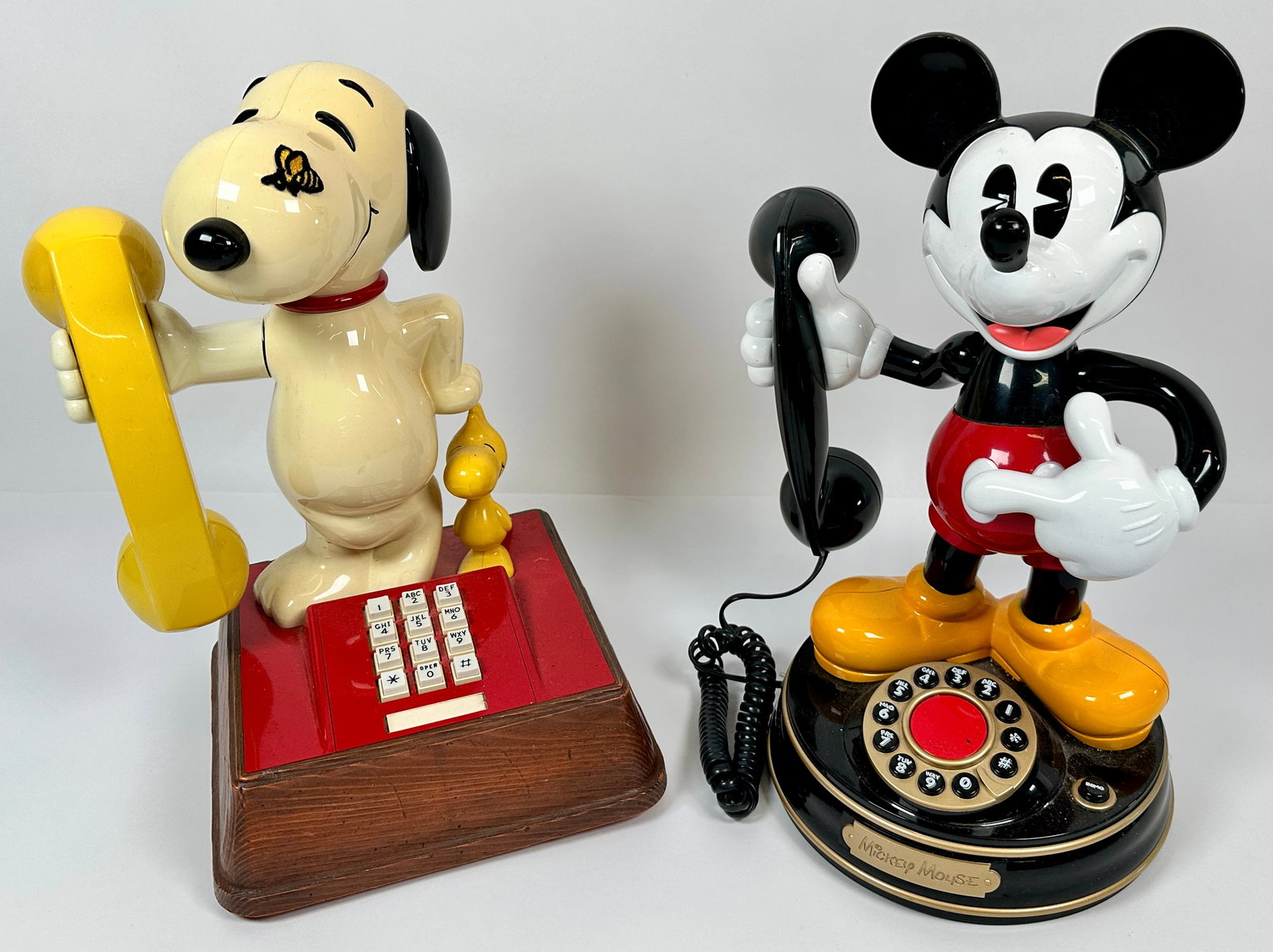 NOVELTY TELEPHONES: 1976 SNOOP WITH WOODSTOCK, TELEMANIA MICKEY MOUSE. EACH APPROX. 15"H.