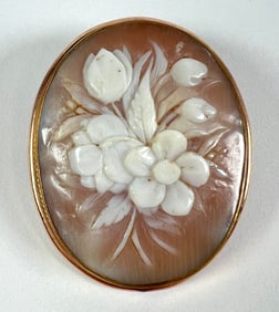 10K GOLD SHELL CAMEO BROOCH