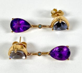 14K GOLD AMETHYST IOLITE EARRINGS