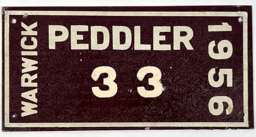 WARWICK PEDDLER LICENSE PLATE 1956