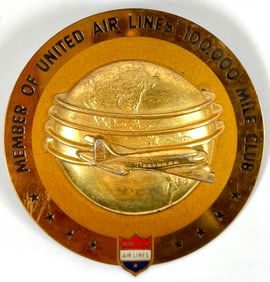 UNITED AIR LINES 100,000 MILE CLUB AUTO BADGE