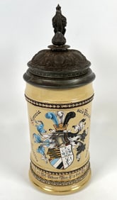 METTLACH STUDENT SHIELD LIDDED STEIN