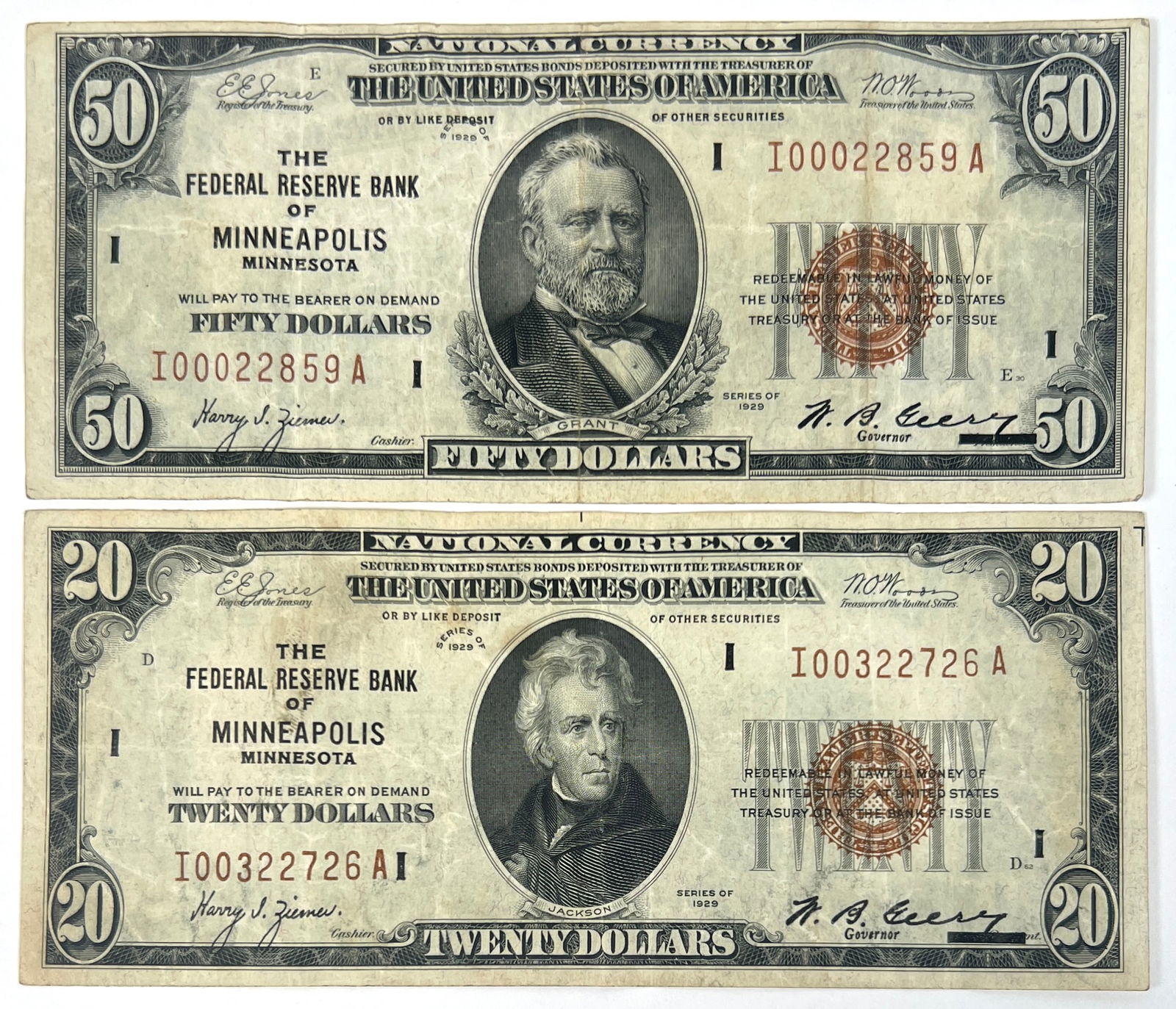 1929 U.S. NATIONAL CURRENCY NOTES - MINNEAPOLIS (1 of 2)