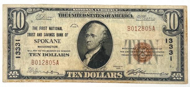 1929 U.S. NATIONAL CURRENCY NOTE - SPOKANE