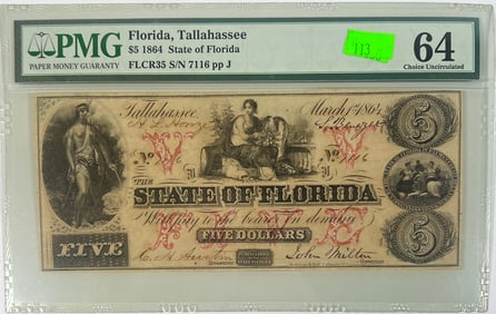 1864 STATE OF FLORIDA $5 NOTE