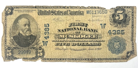 1902 U.S. NATIONAL CURRENCY NOTE - MUSKOGEE