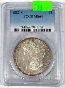 1882-S MORGAN SILVER DOLLAR MS64 PCGS