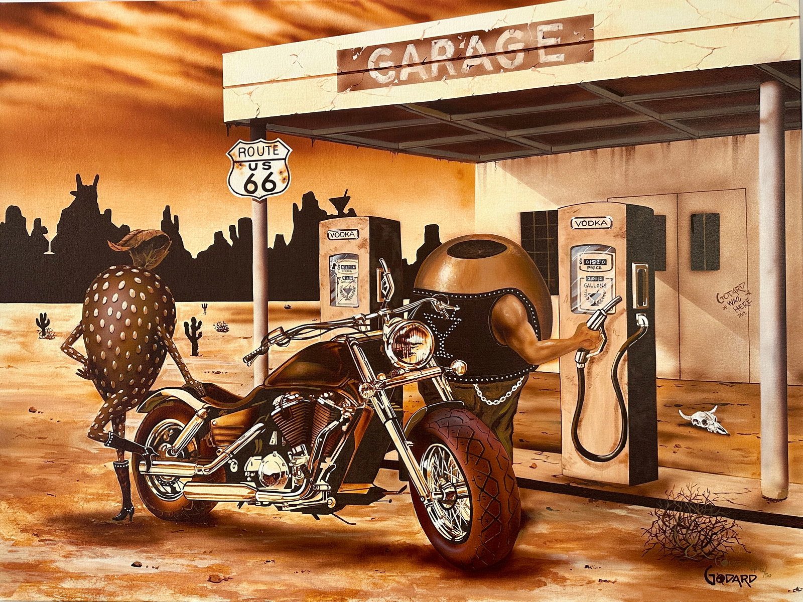 MICHAEL GODARD - HISTORIC ROUTE 66: MICHAEL GODARD (AMERICAN, B.1958) LIMITED EDITION ARTIST HAND-EMBELLISHED GICLEE ON CANVAS. NUMBERED AND BEARING ARTIST'S AUTHORIZED SIGNATURE. GP 42/50. UNFRAMED, MOUNTED ON STRETCHER. 40"X30". REQUI