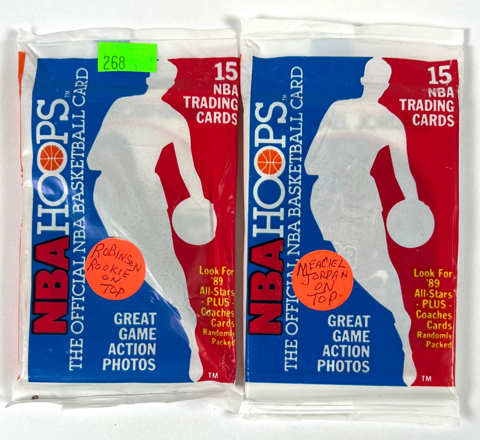 1989 NBA HOOPS - D. ROBINSON PACKS: 1989 NBA HOOPS VENDING PACKS WITH DAVID ROBINSON SHOWING. TWO IN THE LOT