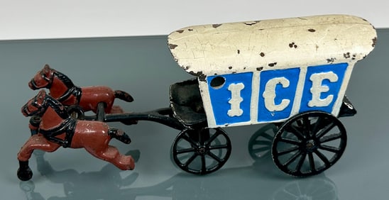 VINTAGE CAST IRON HORSE-DRAWN ICE WAGON TOY
