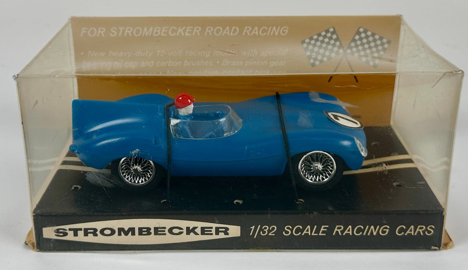 STROMBECKER D-JAGUAR NO.9650 SLOT CAR: NEW OLD STOCK IN ORIGINAL CARTON. 1/32 SCALE. LIGHT BOX WEAR. 7"X4"X4"