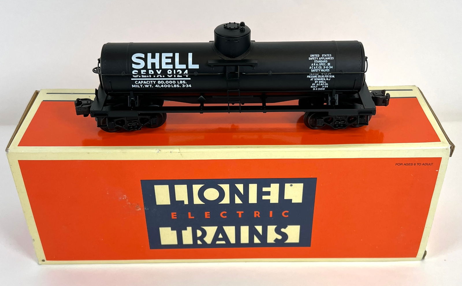 LIONEL ELECTRIC TRAINS - 6-51300 SHELL TANK CAR: SHELL TANK CAR. AS NEW WITH ORIGINAL BOX. 5"X4"X14"