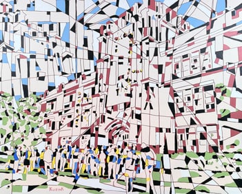 LARGE ANDREW KUZIAK PAINTING - SARASOTA HERALD TRIBUNE