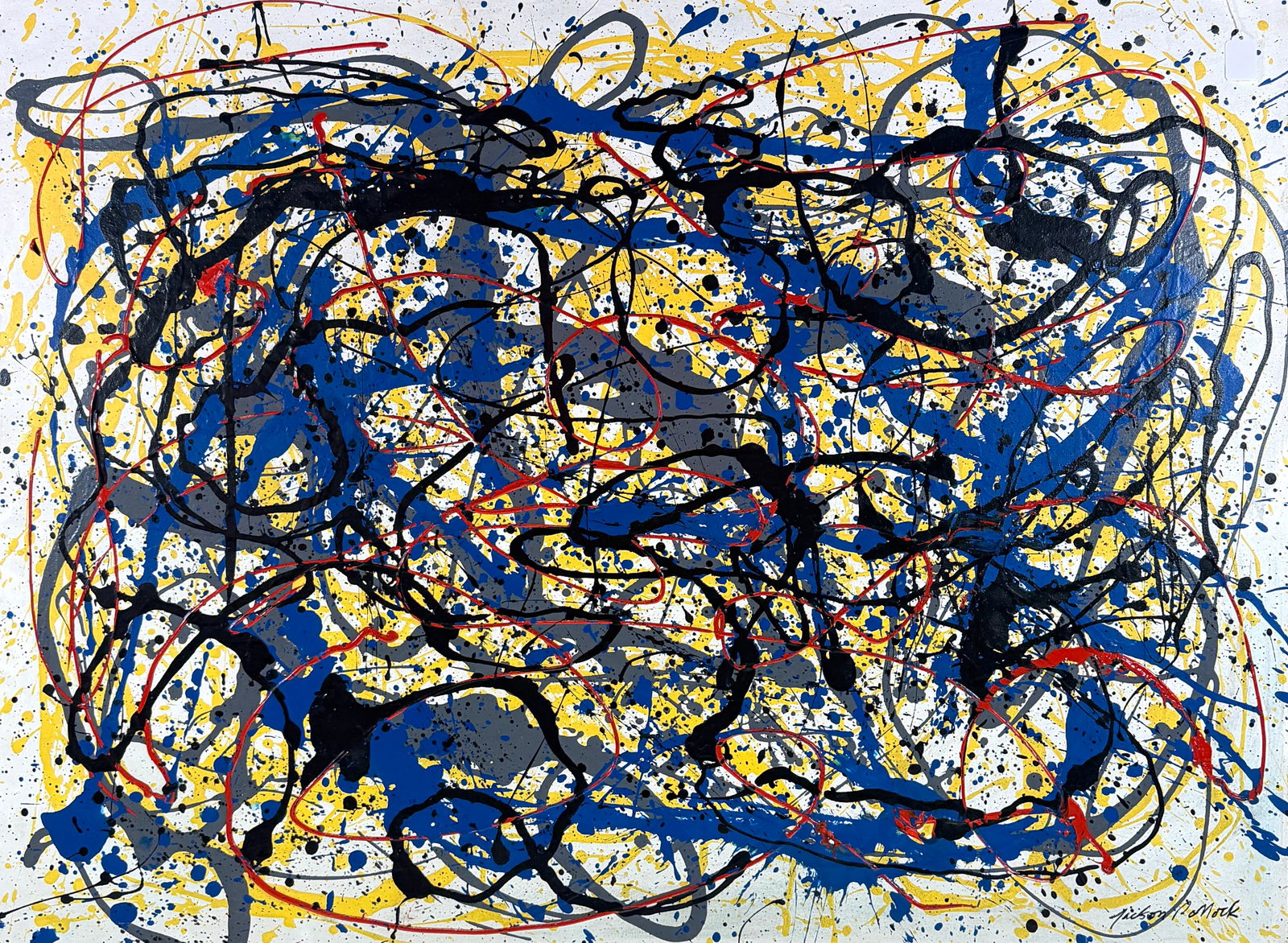 AFTER JACKSON POLLOCK PAINTING: ABSTRACTION EXPRESSIONIST PAINTING IN THE STYLE OF JACKSON POLLOCK. DRIP-STYLE PAINTING ON CANVAS. 36"X48"