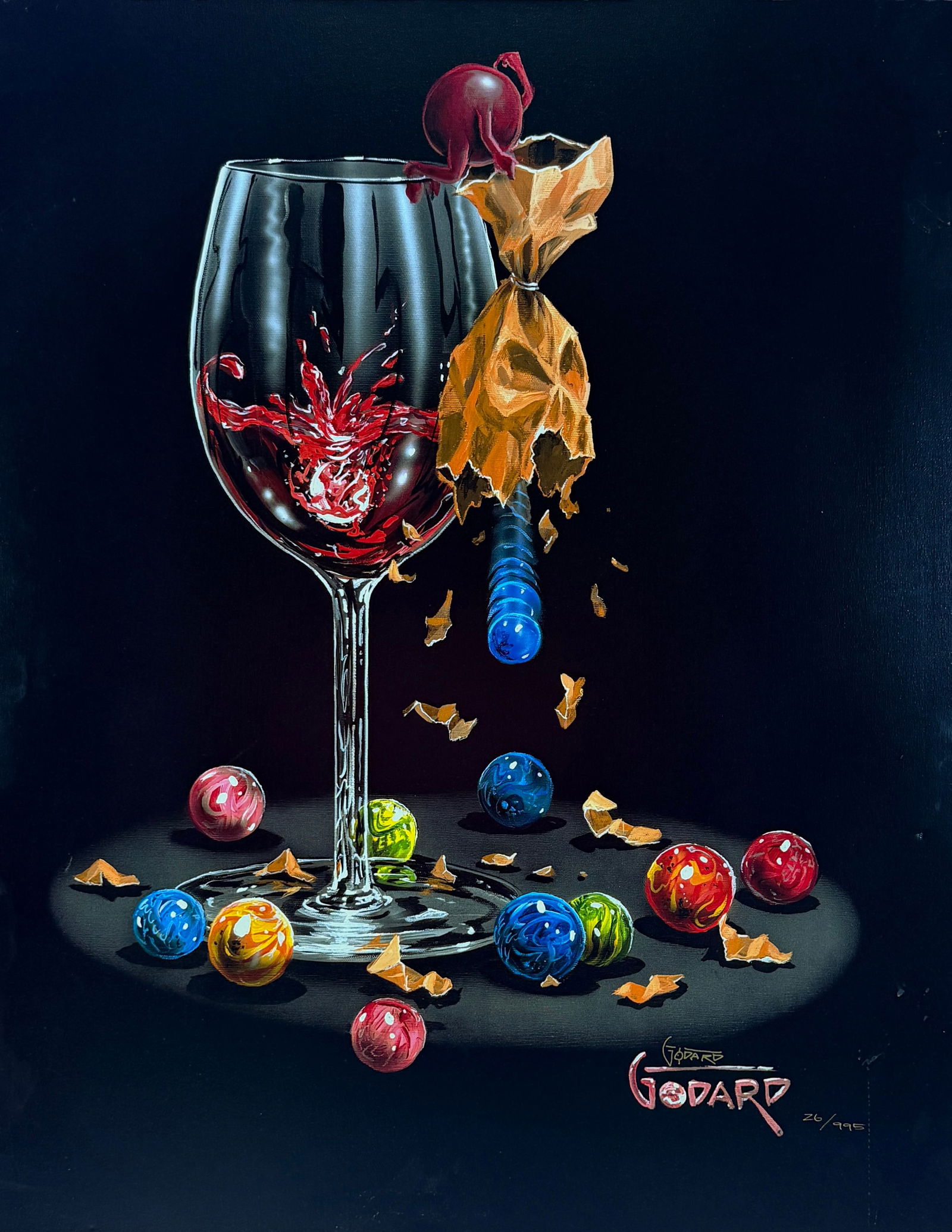 MICHAEL GODARD - I LOST MY MARBLES: MICHAEL GODARD (AMERICAN, CONTEMPORARY) SIGNED GICLEE. GALLERY WRAPPED CANVAS. 26/995. 28"X35"