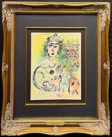 MARC CHAGALL LITHOGRAPH - CLOWN WITH FLOWERS