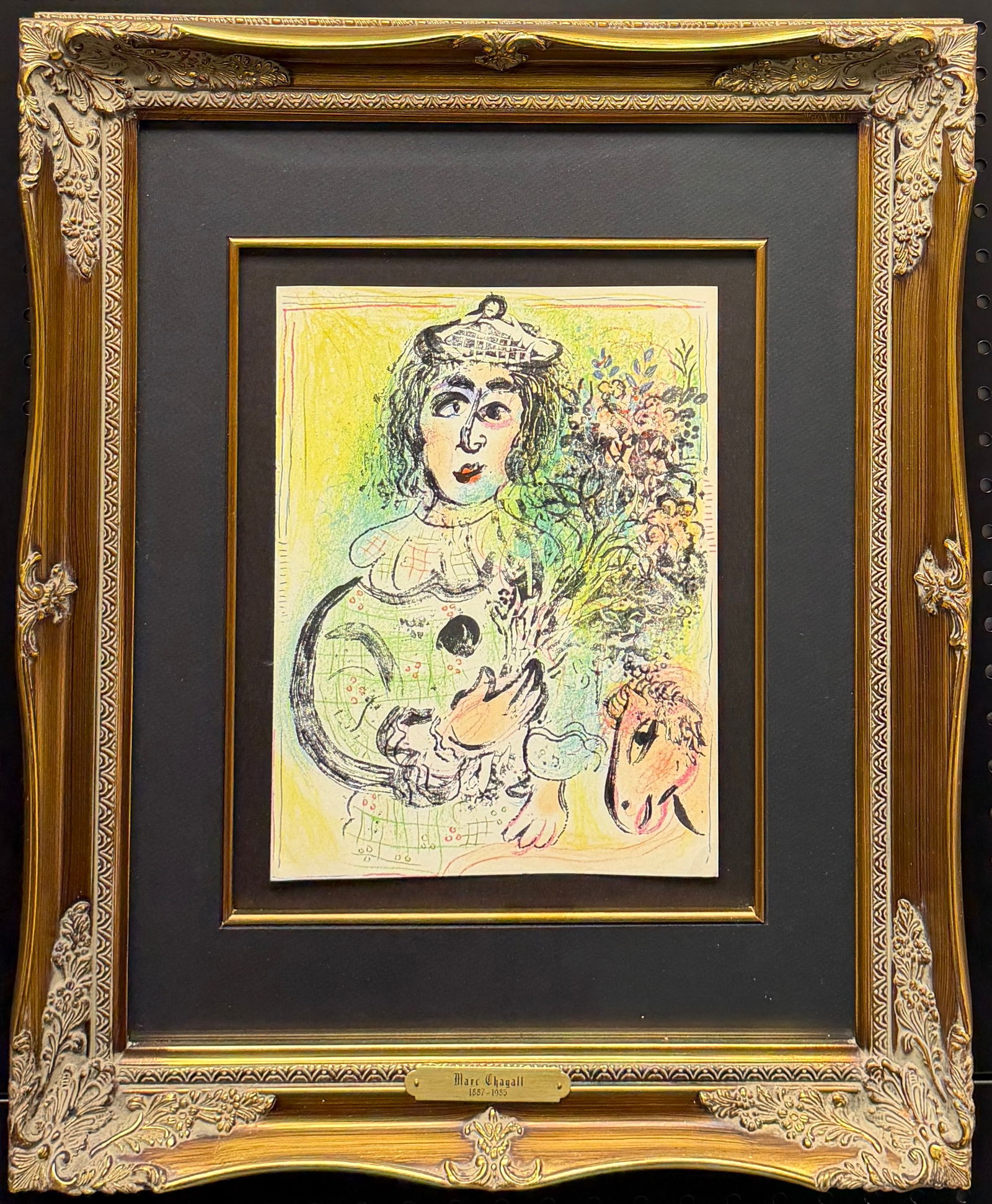 MARC CHAGALL LITHOGRAPH - CLOWN WITH FLOWERS (1 of 3)