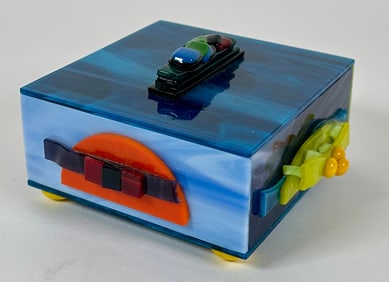 MARK LEWANSKI STAINED GLASS TRINKET JEWELRY BOX