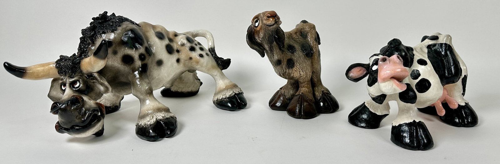 BEASTIES OF THE KINGDOM: TRIO OF BEASTIES OF THE KINGDOM CERAMIC FIGURES, ANIMALS IN CARICATURE FORM. LABELED. NO BOXES. LARGEST 8"X13"X7"