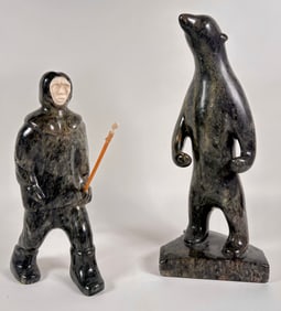 INUIT CARVING OF HUNTER AND POLAR BEAR