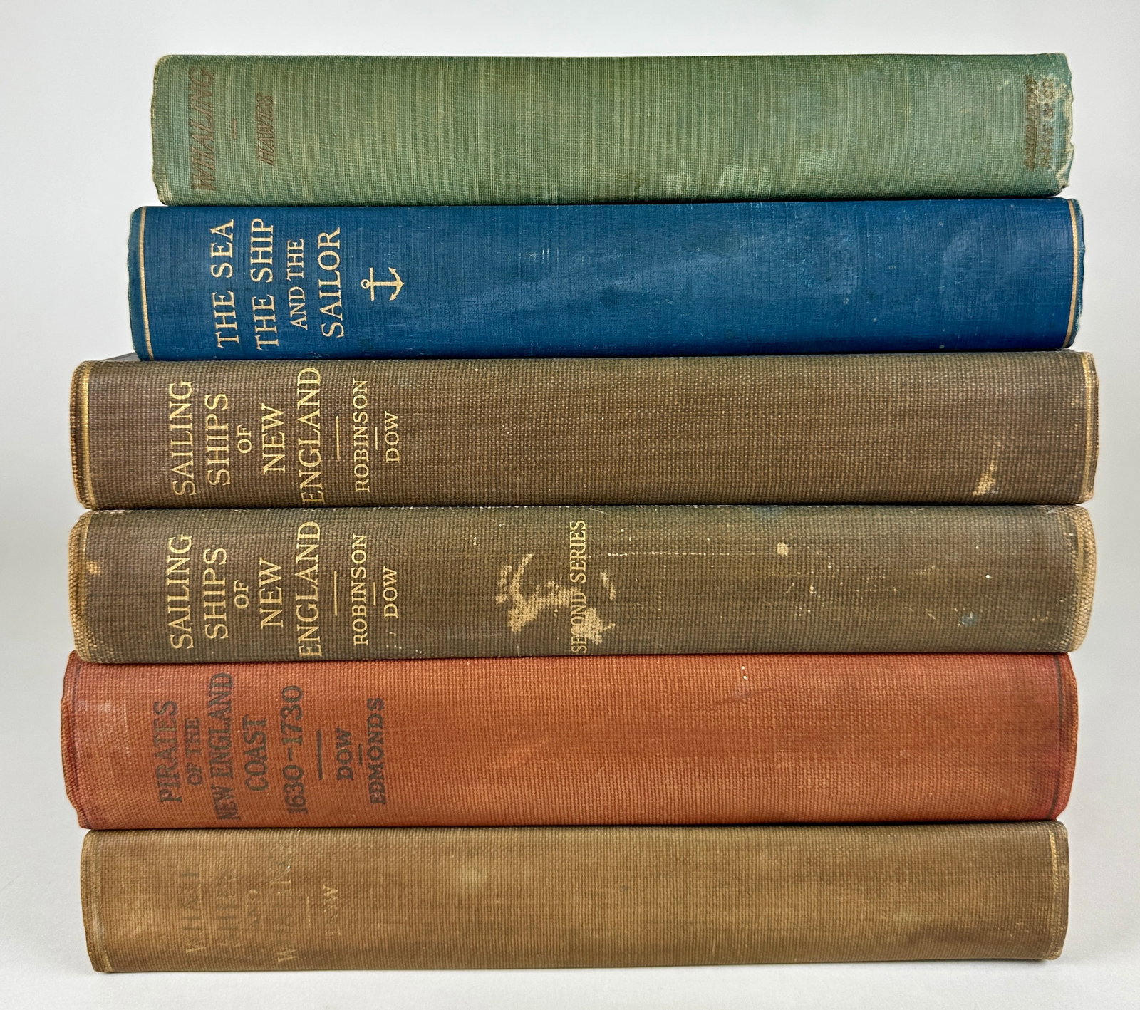 COLLECTION OF NAUTICAL BOOKS: BOOKS. THE SEA, THE SHIP AND THE SAILOR; WHALING - CHARLES BOARDMAN HAWES; SAILING SHIPS OF NEW ENGLAND - ROBINSON/DOW; WHALE SHIPS AND WHALING - GEORGE FRANCIS DOW; PIRATES OF THE NEW ENGLAND COAST 1
