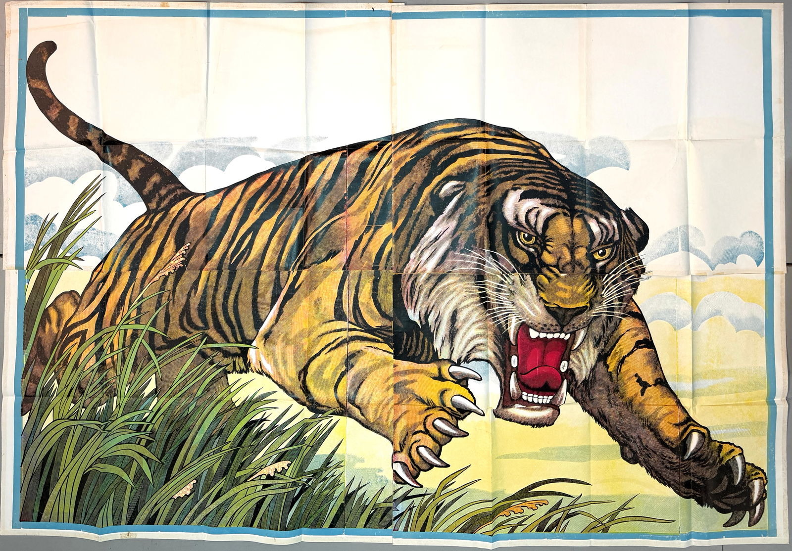 LARGE 8-SHEET CHARGING TIGER STOCK POSTER: FOLDS AS ISSUED. 80"X120"
