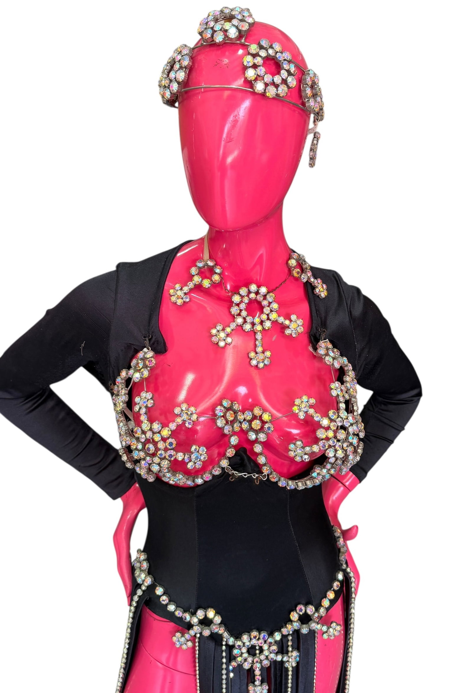 BARBARA WOODCOCK -GLOBES OF DEATH: BARBARA WOODCOCK (AMERICAN, 1934-2020) WAS AN CIRCUS AERIALIST, ANIMAL TRAINER, ELEPHANT HANDLER WHOSE WARDROBE HERE WAS AFFECTIONALLY DUBBED, THE GLOBES OF DEATH. HANDMADE WARDROBE BY WOODCOCK WITH A