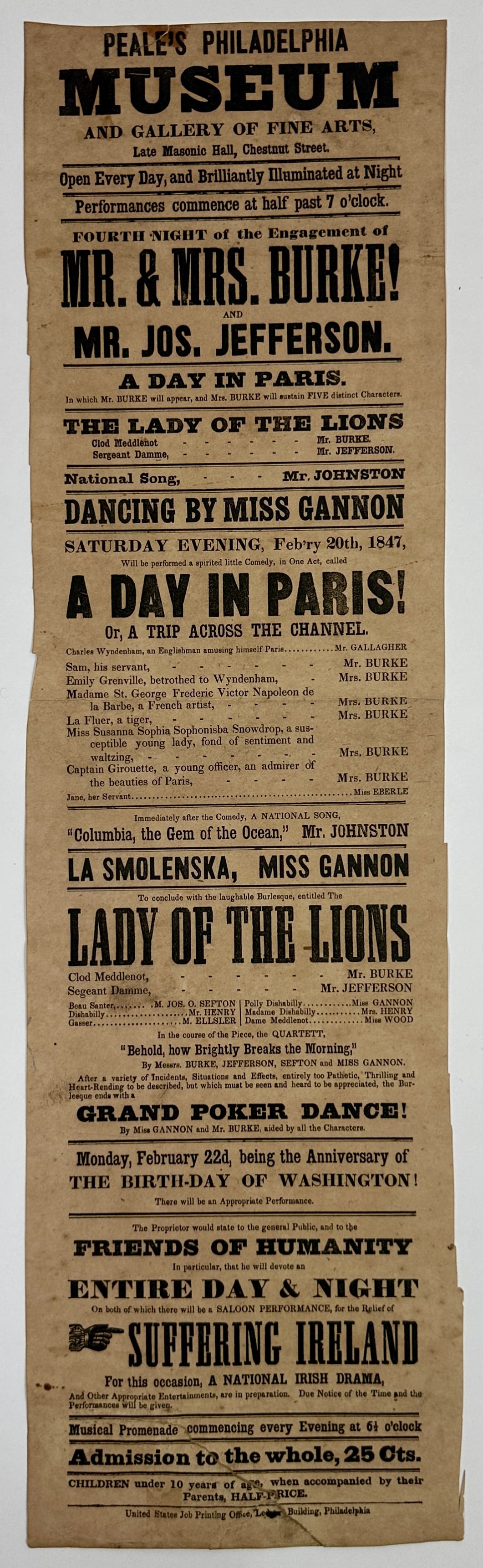 1847 PEALE'S MUSEUM BROADSIDE (1 of 1)