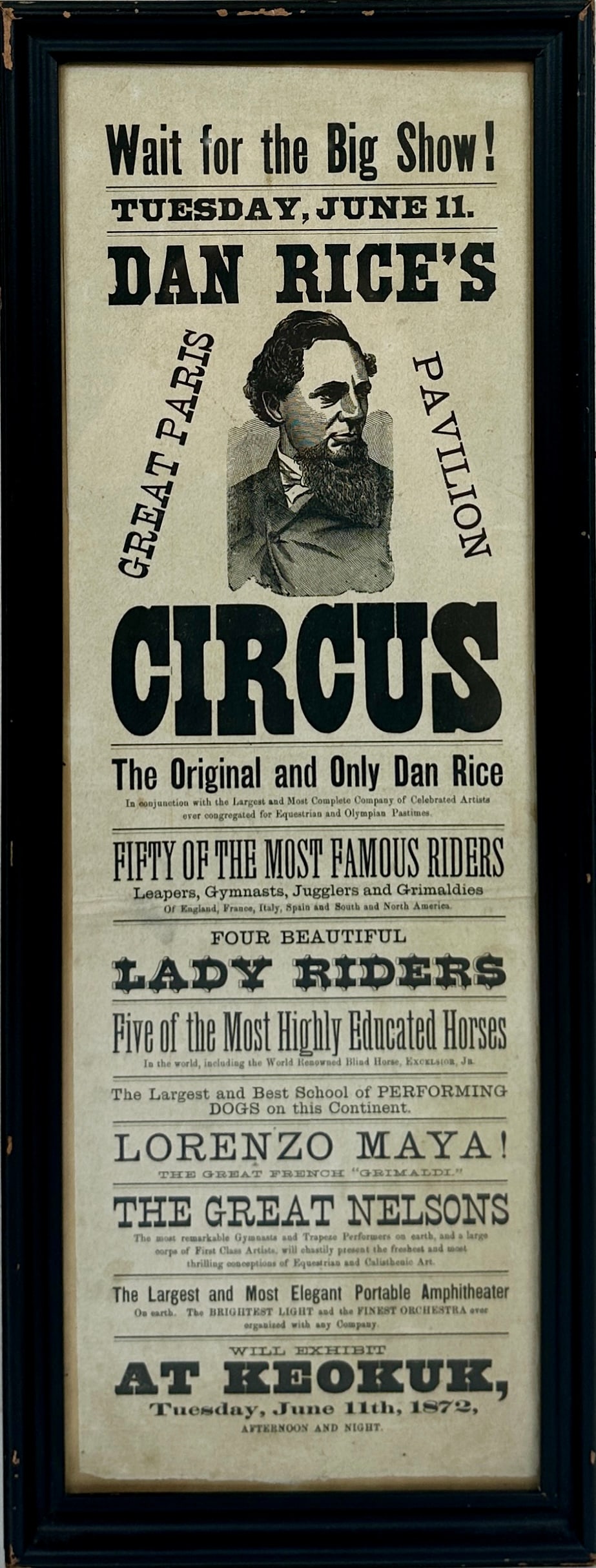 1872 DAN RICE'S CIRCUS BROADSIDE (1 of 1)