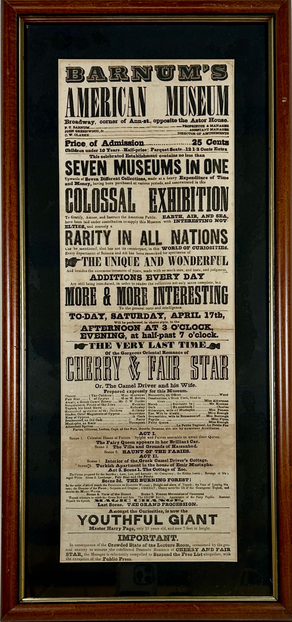 P.T. BARNUM'S AMERICAN MUSEUM BROADSIDE (1 of 1)