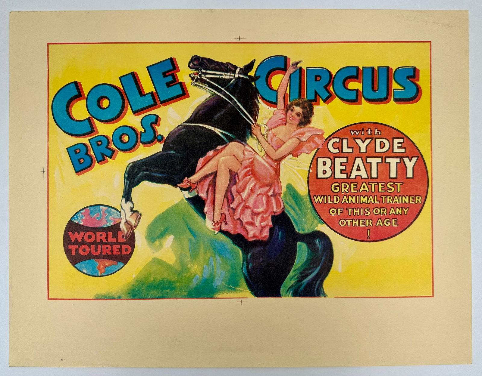 COLE BROS. CIRCUS POSTER - PRINTER'S PROOF: COLE BROS. CIRCUS PRINTER'S PROOF, ERIE LITHO, 1937. UNMOUNTED, 10"X13"