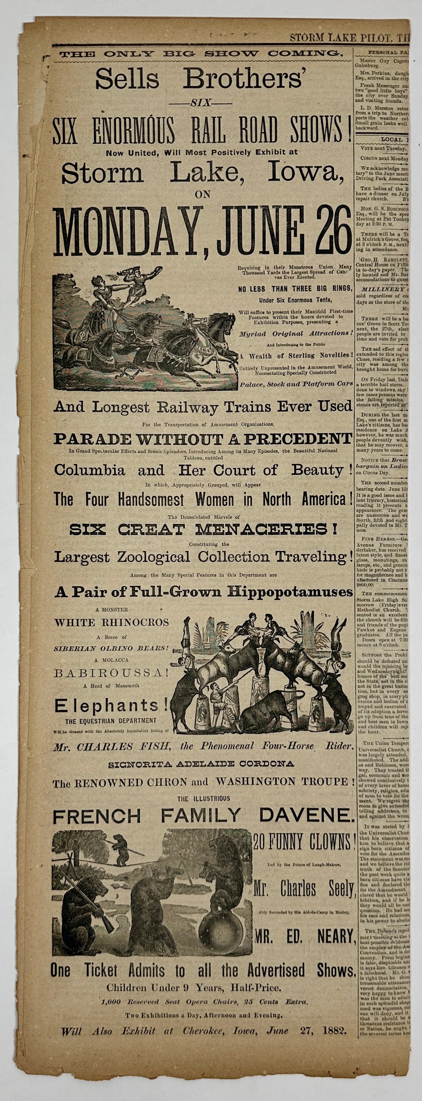 EARLY AMERICAN CIRCUS ADVERTISING - SELLS BROS. (1 of 2)